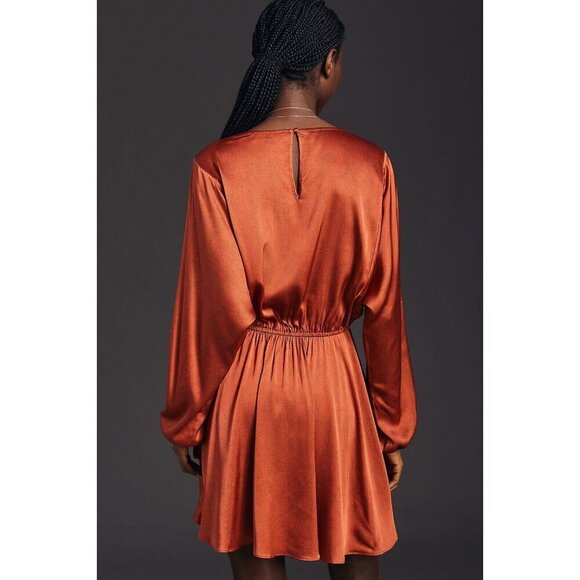 NWT Anthropologie Caballero Long-Sleeve Dress M $180 Orange Black Blouson - Picture 3 of 10